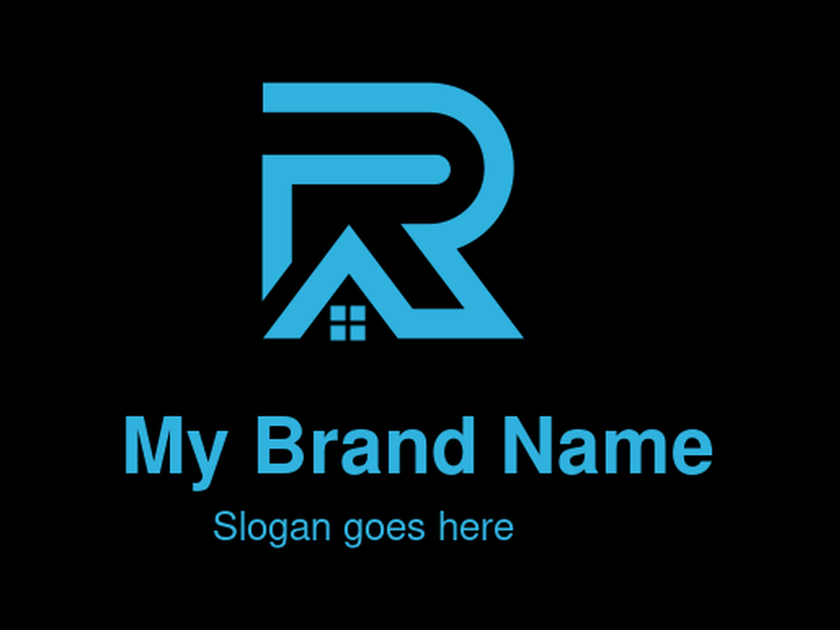 Modern Blue Letter R with House Logo Design for Real Estate Brands